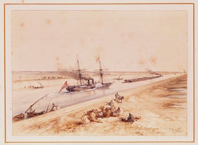 A Turkish Paddle Steamer Going Up the Suez Canal, from a souvenir album to commemorate the Voyage of Empress Eugenie at the Inauguration in 1869 by Edouard Riou